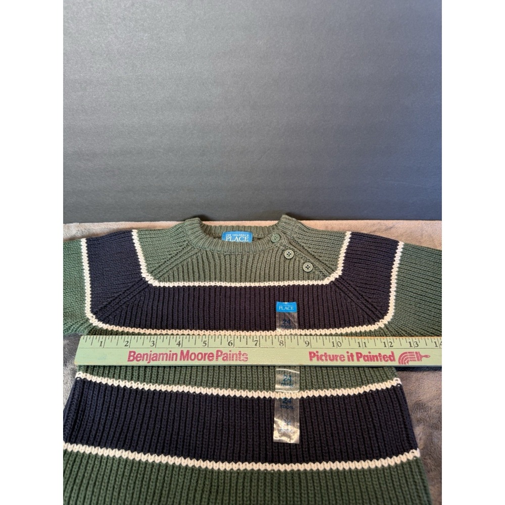 The Children's Place Sweater Toddler 24 mo‎ Green Navy, White Stripe Sweater-New - Picture 4 of 6